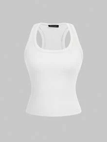 Floreya 女士方领吊带背心，夏季修身无袖休闲背心，适合叠穿，简约时尚，运动风，四季皆宜 白色 - 白色 - 查看 3