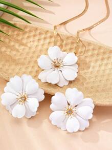 3 件/套女士首饰套装：白色彩绘花朵水晶吊坠项链和耳环，复古优雅时尚配饰，适合度假、旅行、派对、聚会