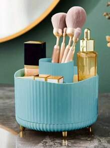 1 Rotatable Makeup Box Storage Box, Rotating Dust,Proof Makeup Brush Storage Box, Dresing Table Desktop Pen Holder Storage Box White, Gift For Valentine's Day