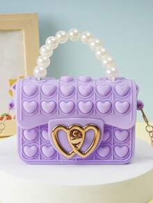 [Small] 1pc Girls Silicone Jelly Bag, Dual-Sided Bubble Heart Shaped Crossbody/Coin Purse, Suitable For Daily Use - Multicolor - View 8