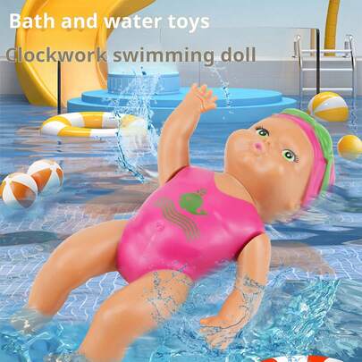 1 件 6 英寸迷你游泳娃娃儿童婴儿洗澡玩具浴缸玩具链式玩具带自动游泳功能儿童户外玩具室内游泳池水上玩具仿真娃娃模型