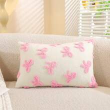 1 件可爱提花蝴蝶结图案柔软毛绒装饰枕套（仅枕套，无枕芯）