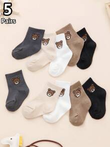 5 perechi de șosete cu design drăguț de ursuleți pentru bebeluși, șosete elastice până la jumătatea gambei, pentru copii mici, minimaliste și adorabile, primăvară/vară