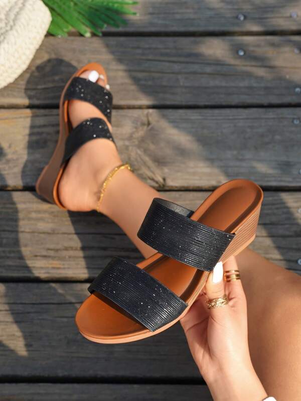 2025 New Fashionable Women's Sandals, Comfortable & Non-Fatiguing, Strap Platform Heeled Design, Suitable For Casual, Vacation, Beach, Party And Outdoor Wear