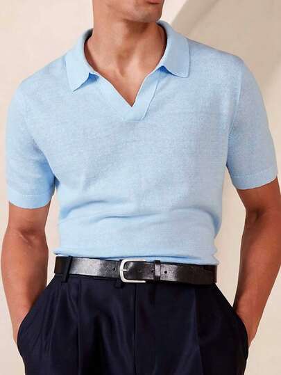 Spring/Summer New Unisex Men's Casual Simple Business Retro Solid Color Loose V-Neck Pullover Knit Top