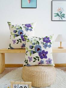 1pc Purple Flower Embroidered Cushion Pillowcase, Versatile For Multi Room Decoration, Machine Washable, Zipper Closure, No Pillow Core Pillows Bedding Pillow Case Bed Home Decor Bedroom Decor Cushion Covers Cushion Cover Cushions Pillow Cases