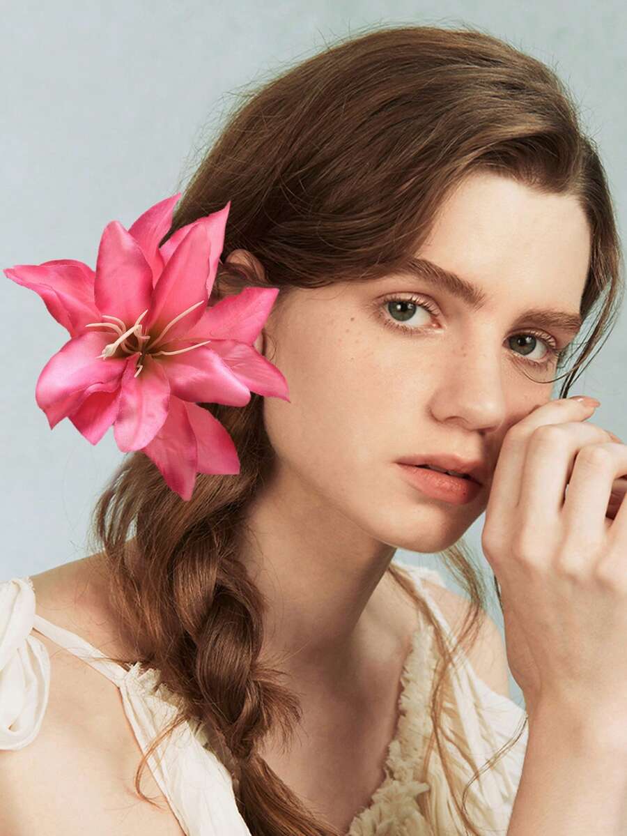 1pc 13cm Large Fabric Artificial Flower Hair Clip, Bohemian Style Side Bangs Hairpin, Beach Vacation & Daily Wear Accessory - Multicolor - View 1