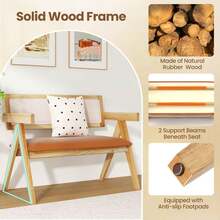 Rubber Wood Dining Bench Accent Indoor Bench With Armrest-Natural