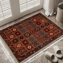 Local Rug, Retro Geometric Pattern Style Rug With Backing, Machine Washable Rug, Dot-Plastic Backed, Room Rug, Bedroom, Home Office, Kids' Room, Playroom, Kitchen, Dining Room Mother's Day Home Bathroom Decor