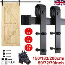 5/6/6.6FT Sliding Wood Barn Door Track System Kit Hardware Set Stainless Steel - Black - View 10