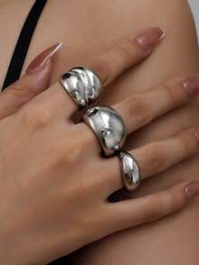 8 件/3 件时尚复古光滑开口镂空几何创意不对称银戒指套装，适合女性生日、度假、约会、派对、日常搭配的礼物 - 彩色 - 查看 3