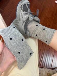 3 Pairs Women Summer Thin Polka Dot Net Yarn Breathable Cuff Rolled Short Socks, Korean Style