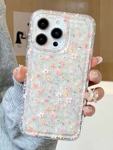 Flower 1pc High-End Fashionable Allover Ditsy Floral Transparent Air Cushion Protective Phone Case Compatible With Iphone - Multicolor - View 4