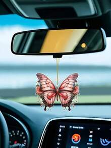1pc Acrylic Butterfly Pattern Car Rear View Mirror Hanging Decor, Suitable As Gift, 2D Flat Pendant For Car, Home Decor, Keychain And Other Decorations - Multicolor - View 1