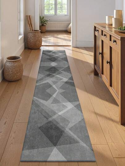 1pc Tapete geométrico moderno marrom, tapete longo para corredor, veludo cristal, 1000g/m², retangular, antiderrapante e lavável, tapete de decoração para sala de estar, cozinha, sala de jantar, escritório, todas as estações