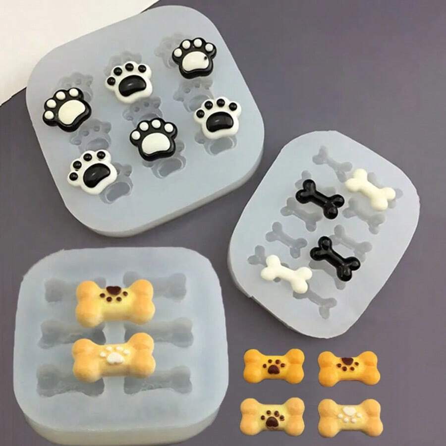 1pc Silicone Mold For DIY Projects Featuring 9 Holes For Cat Paws And 6/10 Holes For Bones,Small Moulds Suitable For Handmade Candles,Soaps,Wax,Clay,Aromatherapy Gypsum Epoxy Resin Jewelry Decoration,Home Decor Wedding Graduation Birthday Party Gift - Multicolor - View 1
