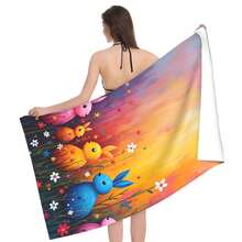 Colorful Easter Bunnies In Flower Field Super Soft And Cozy Lightweight Printed 75X150cm Large Bath Towel Quick Drying Absorbent Soft And Comfortable Ultra-Fine Fiber Beach Towel Summer, Holiday Bathroom Decor - Multicolor - View 3