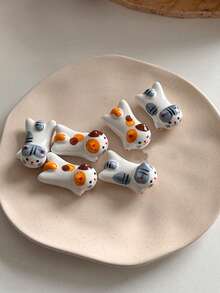 2 件陶瓷猫形筷子架，可爱时尚小猫餐具架，创意桌面装饰文具架 - 彩色 - 查看 7