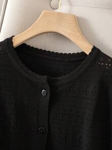 GIGOGOU 女士透气针织开衫T恤，时尚短袖T恤，春夏黑色 - 黑色 - 查看 9