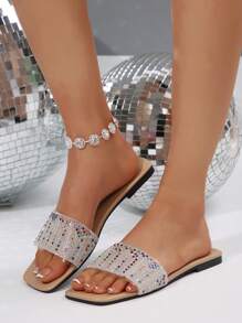 女士珍珠装饰沙滩凉鞋，休闲夏季拖鞋