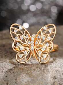 1pc 925 Sterling Silver Plated Gold Butterfly Zirconia Ring, Elegant Jewelry Ring, Charming Promise Ring For Women, Delicate Jewelry Gift, Suitable For Girls' Daily Wear