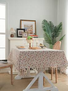 Bubaba 1 件花卉印花矩形桌布，乡村农舍风格，带流苏，适合餐厅、厨房、餐桌、派对、节日、酒店、咖啡厅、卧室等所有季节的家居装饰 - 彩色 - 查看 5