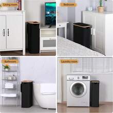 Faltbarer schmaler Wäschekorb mit Deckel, Wäschekorb mit großem Fassungsvermögen, tragbarer Wäschekorb mit Griffen zur Aufbewahrung schmutziger Kleidung, T-Shirts, Hemden und anderer Gegenstände für Badezimmer, Wohnzimmer und Waschküche, multifunktionaler Wäschekorb, Wäschekorb Badezimmer-Aufbewahrungskorb, Korb, Aufbewahrungskorb, faltbarer Wäschekorb - Schwarz - Übersicht 9