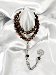 1pc Classic Simple Jade Stone Beads Bracelet Tasbih, Suitable For Men Everyday Wear - Tiger Stone - View 4