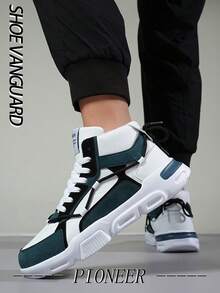 Giày thể thao nam buộc dây thời trang, thiết kế họa tiết chữ, giày trượt ván ngoài trời cổ cao đa năng, phù hợp với mọi mùa, giày chạy bộ - Xanh và trắng - Xem 5