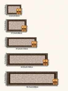 1pc Brown Framed Black Line Floral Print Kitchen Mat, Non-Slip, Suitable For Room Decor, Living Room, Bathroom, Bedroom Carpet, Doormat, Area Rug And Outdoor Rug, Made Of Polyester Fiber, Easy To Clean And Machine Washable, Suitable For All Seasons And Holidays - 摩卡棕 - 查看 3