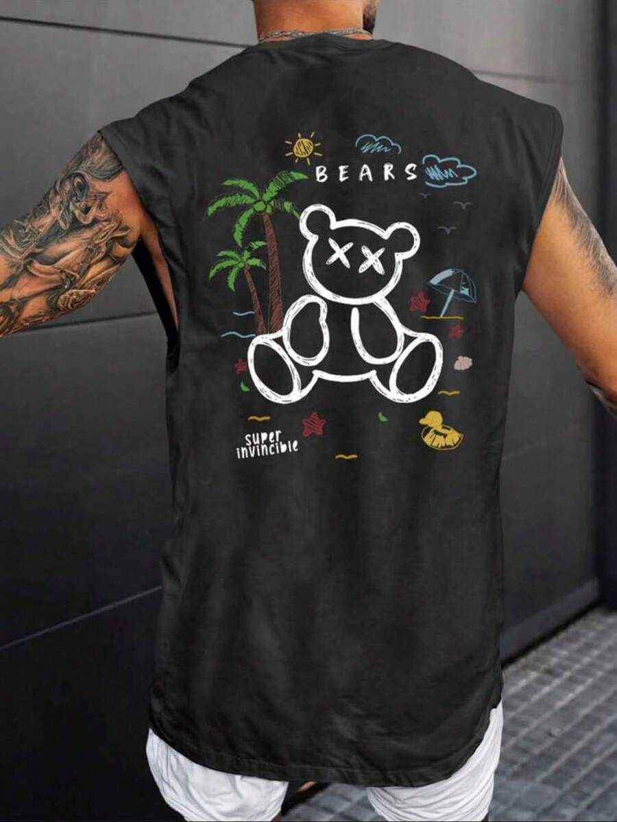 Men's Women's Basic Macho Tank Tops Letter Design UNISEX Sleeveless 100% Premium Cotton - Black - View 1