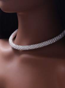 1pc Elegant Luxury Rhinestone Clavicle Chain Necklace, Glamour High-End Alluring European-American Sparkling Necklace, Suitable For Weddings, Parties, Daily Wear, Gift For Girlfriend, Wife, Mother