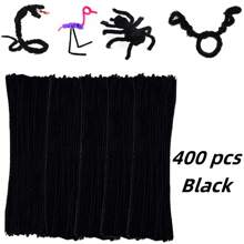 100/200/300 unidades Limpiapipas negros, 6 mm x 30 cm, tallos de chenilla, decoraciones DIY creativas, limpiapipas para manualidades, suministros de manualidades con palitos borrosos, decoración de artes y vacaciones