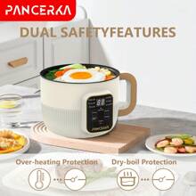 PANCERKA 1 Set de Olla Eléctrica de Capa Sencilla y Doble, 1.0 L Olla Eléctrica Multifuncional de Capa Antiadherente con Botón Mecánico Inteligente, Olla de Arroz Eléctrica para Uso Doméstico, Enchufe EU