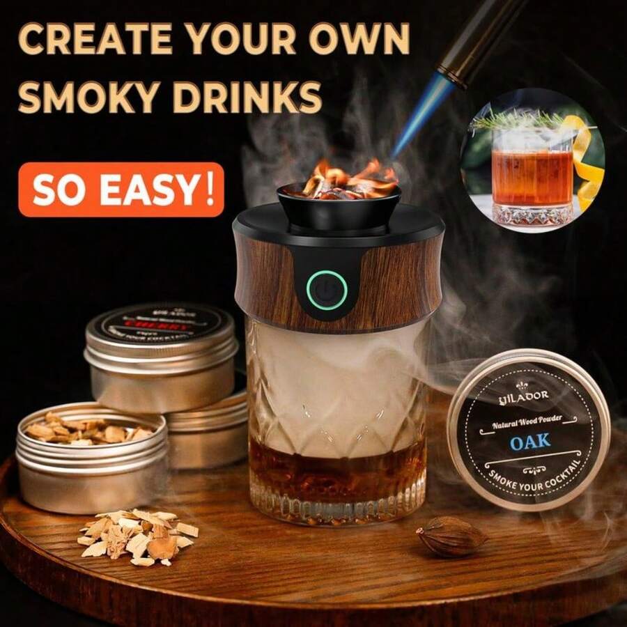 Electric Cocktail Smoker Kit, Thicker Smoke For Rich Flavor, 6 Flavors Wood Chips, Drink Smoker Infuser Kit For Old Fashioned Bourbon Whiskey Etc, Valentine's Day Gifts For Men (Without Butane) - 預設 - 查看 1