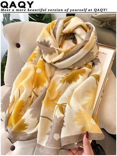 1pc Elegant Floral Printed Faux Silk Scarf, Lightweight, Breathable, Multi-Wear For Spring/Summer, Suitable For Daily, Outdoor, Gift, Street, Travel, Photo Shoot, Dating, Fashionable, Versatile Accessory For Dress