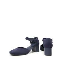 Women's Square Toe Chunky Heels Pumps Ankle Strap Comfortable Knitted Closed Toe Fashionable Elegant Holiday Work Dress Shoes - Màu xanh lam - Xem 5