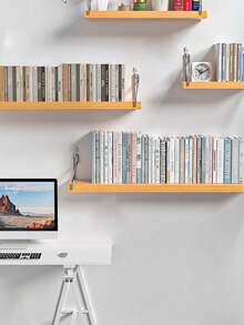 1 kệ gắn tường không cần khoan để đựng sách, cây cảnh, đồ trang trí, giá gỗ nổi để đồ trong phòng ký túc xá, nhà ở - Màu vàng - Xem 1