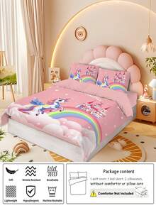 Conjunto de cama com tema de unicórnio 4 peças para crianças, incluindo capa de edredom, lençóis confortáveis, 160x240cm/220x240cm