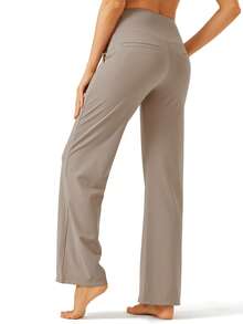 Yoga Pants Women Wide Leg Pants With Pockets High Waist Stretch Dress Casual Sweatpants - 卡其棕 - 查看 3