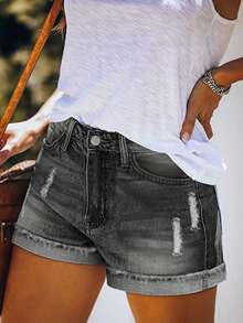 Pantaloni scurți din denim spălat vintage, cu buzunare multiple, cu nasturi în față, îmbrăcăminte zilnică ocazională pentru primăvară și vară