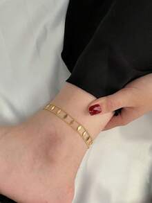 1件套不锈钢时尚高端双层菱形吊坠项链手链套装，女士 - 金黃色 - 查看 8