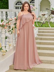 Plus Size Chiffon Minimalist Sexy Asymmetrical Shoulder Bodycon Cocktail Wedding Dress,Bridesmaid Dress - Coral Pink - View 6