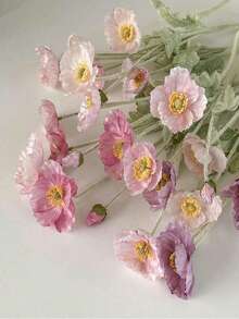 3pcs Artificial Fake Flowers Plants Poppies Silk Flower Arrangements Wedding Bouquets Decorations Plastic Floral Table Centerpieces For Home Kitchen Garden Party Decor. Gifts Birthday Graduation