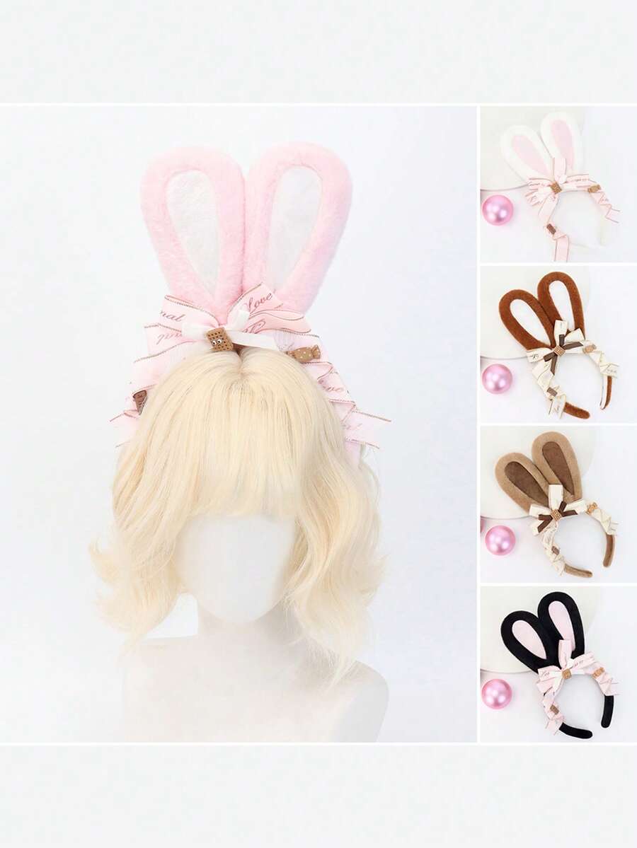 Diadema con orejas de conejo de peluche multicolor, diadema adorable con orejas de conejo, adorno de cabeza ideal para fiestas, escenarios y decoración