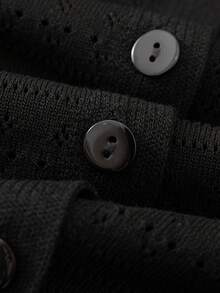 GIGOGOU 女士透气针织开衫T恤，时尚短袖T恤，春夏黑色 - 黑色 - 查看 7