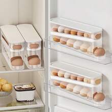 Bilayer Egg Storage Box Automatic Rolling Eggs Holder Rack Ladder Style Refrigerator Eggs Dispenser Egg Organizer Holder - White - View 3