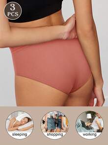 MEIYATING 3pcs Women's Low Waist Panties, Seamless Letter Print Solid Color Underwear, High Elasticity Intimate Fit - Multicolor - View 3