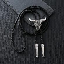 1 pieza Corbata de bolo con cabeza de buey estilo occidental hecha a mano, collar ajustable deslizante, accesorio rústico de país para fiesta, uso casual unisex para boda, fiesta, padrinos de boda, mejor opción como regalo