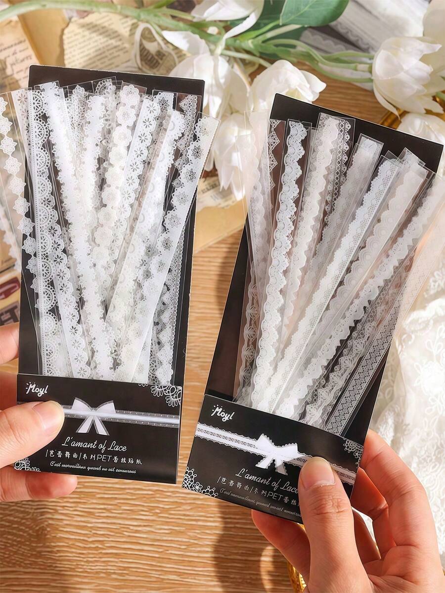30张/包 复古花卉白色蕾丝贴纸，随机款式，手工DIY装饰剪贴簿相册工艺品，杂物日记装饰，DIY日记装饰标签贴纸 - 白色 - 查看 1